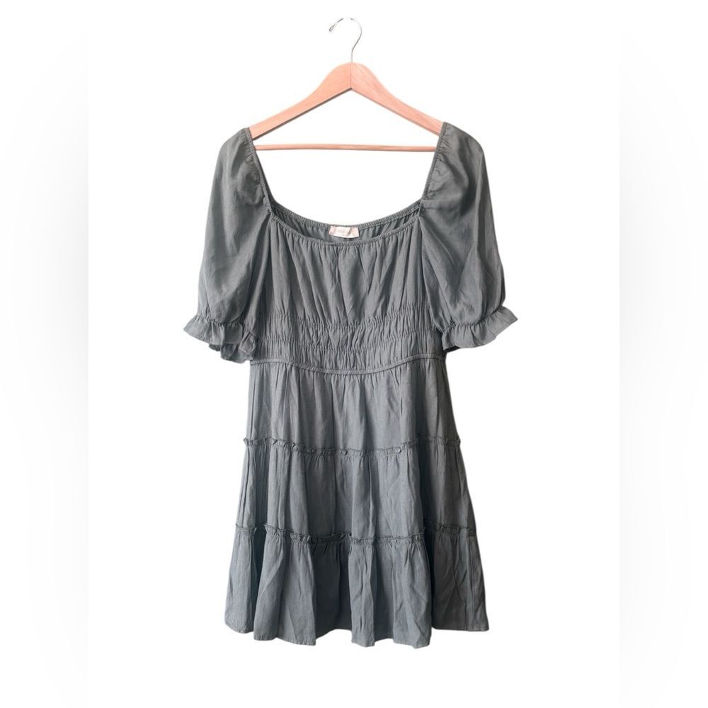 Altar'd State Sage Boho Puff Sleeve Peasant Fit & Flare Tiered Mini Dress Sz XL